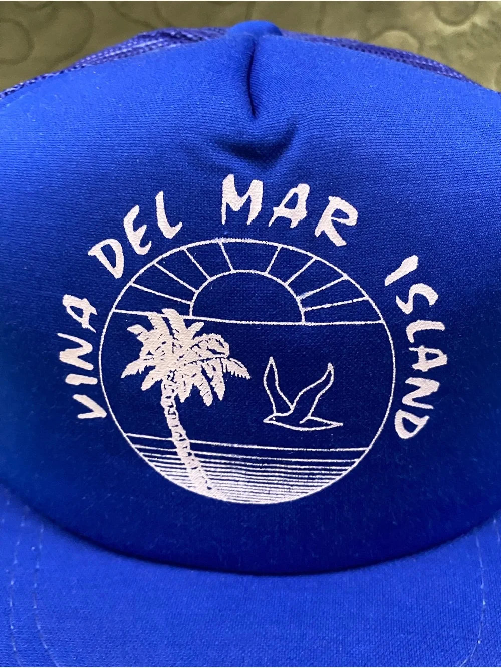 Vintage 80s SnapBack Trucker Hat, Vina Del Mar Island, Blue Mesh, YoungAn